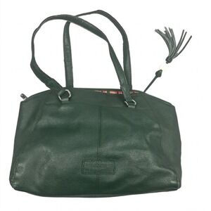 Tignanello Green Pebbled Leather Tote Bag Womens Shoulder Purse Tassel Zip Top